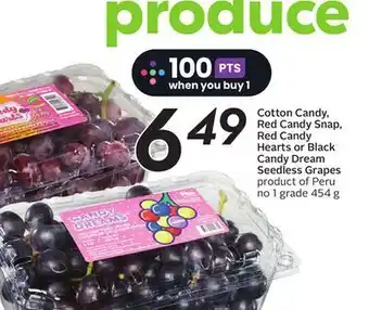 Sobeys Cotton candy, red candy snap, red candy hearts or black candy dream seedless grapes offer
