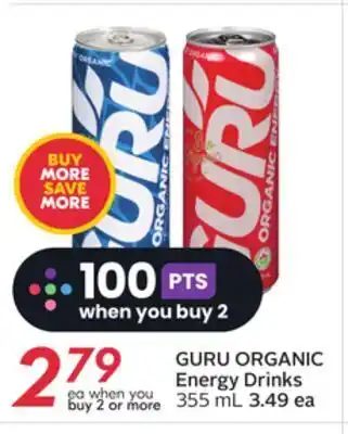 Sobeys Guru organic energy drinks offer
