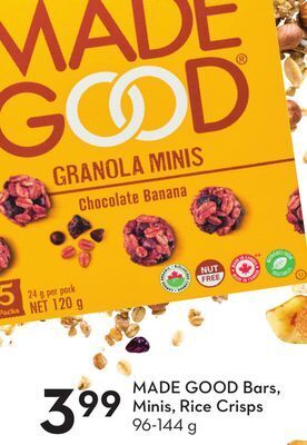 Sobeys Made good bars, minis, rice crisps offer