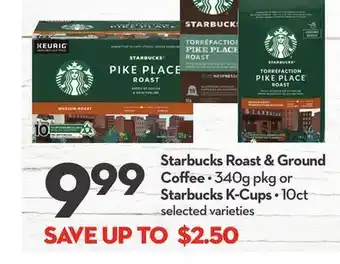 Longo's Starbucks roast & ground coffee 340 g pkg or starbucks k-cups 10 ct offer