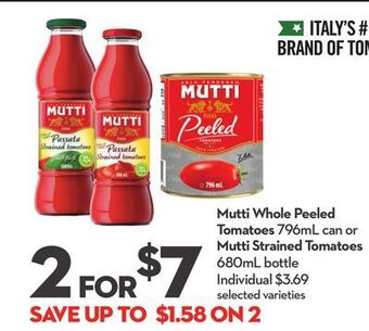 Longo's Mutti whole peeled tomatoes 796ml can or mutti strained tomatoes 680ml bottle offer