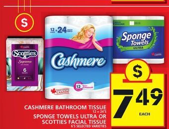 Food Basics Cashmere bathroom tissue or sponge towels ultra or scotties facial tissue offer