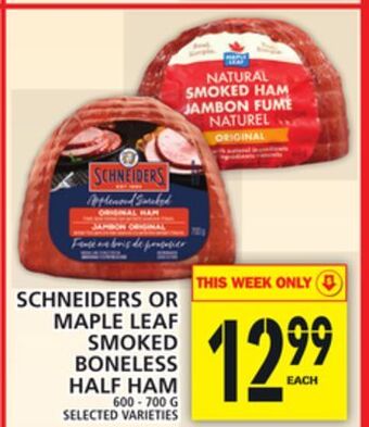 Food Basics Schneiders or maple leaf smoked boneless half ham offer