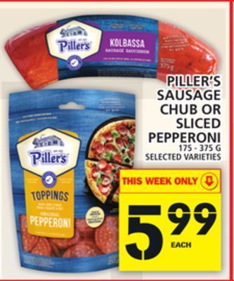Food Basics Piller's sausage chub or sliced pepperoni offer