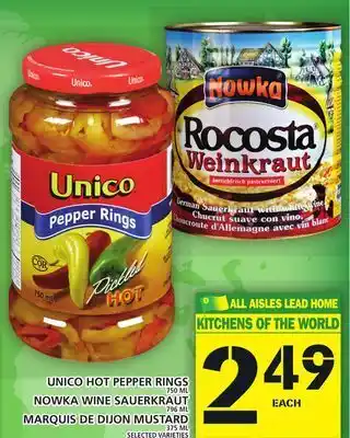 Food Basics Unico hot pepper rings or nowka wine sauerkraut or marquis de dijon mustard offer