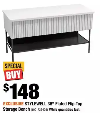 Home Depot Stylewell 36" fluted flip-top storage bench offer