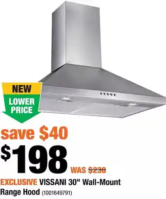 Home Depot Vissani 30" wall-mount range hood offer
