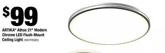 Home Depot Artika athos 21" modern chrome led flush-mount ceiling light offer