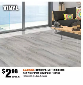 Home Depot Trafficmaster 4mm foden ash waterproof vinyl plank flooring offer