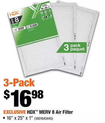 Home Depot Hdx merv 8 air filter offer