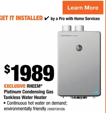 Home Depot Rheem platinum condensing gas tankless water heater offer