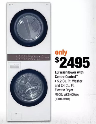 Home Depot Lg washtower with centre control offer