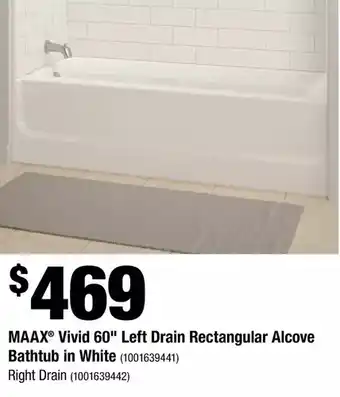 Home Depot Maax vivid 60" left drain rectangular alcove bathtub in white offer