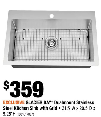 Home Depot Glacier bay dualmount stainless steel kitchen sink with grid offer