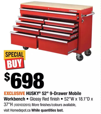 Home Depot Husky 52" 9-drawer mobile workbench offer