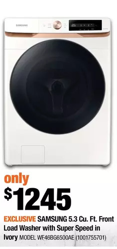 Home Depot Samsung 5.3 cu. ft. front load washer with super speed in ivory offer