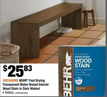 Home Depot Behr fast drying transparent water-based interior wood stain in dark walnut offer