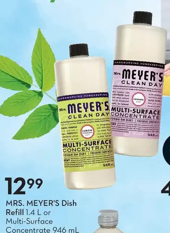 Sobeys Mrs. meyer's dish refill or multi-surface concentrate offer