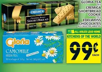 Food Basics Gloria tea | cremica shortbread cookie | edelweiss chocolates offer