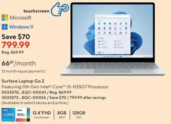 Staples Microsoft surface laptop go 2 offer