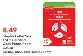 Staples Staples letter size fsc certified copy paper offer