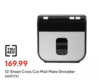Staples Tru red 12-sheet cross cut mail mate shredder offer