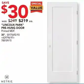 Lowe's Metrie "lincoln park" pre-hung door offer