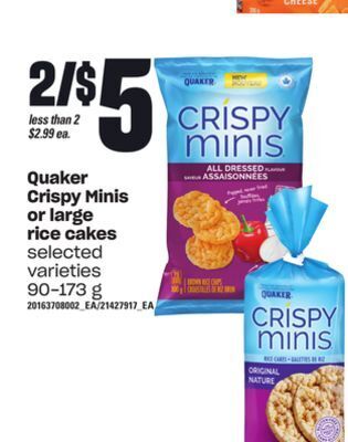 Loblaws Quaker crispy minis or large rice cakes, 90-173 g offer
