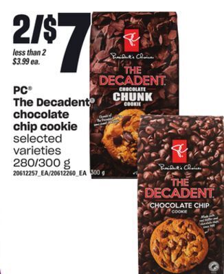 Loblaws Pc® the decadent® chocolate chip cookie, 280/300 g offer