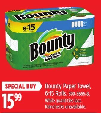 Canadian Tire Bounty paper towel, 6=15 rolls offer