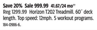 Canadian Tire Horizon t202 treadmill offer