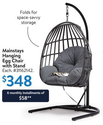 Walmart Mainstays hanging egg chair with stand offer