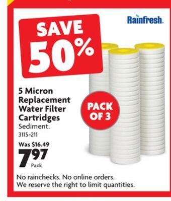 Home Hardware 5 micron replacement water filter cartridges offer