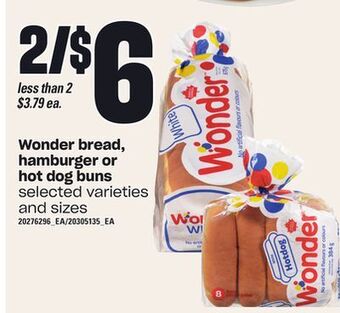 Zehrs Markets Wonder bread, hamburger or hot dog buns offer