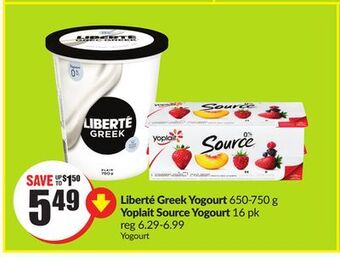 FreshCo Liberté greek yogourt 650-750 g yoplait source yogourt 16 pk offer