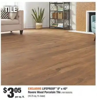 Home Depot Lifeproof™ 8" x 40" revere wood porcelain tile offer