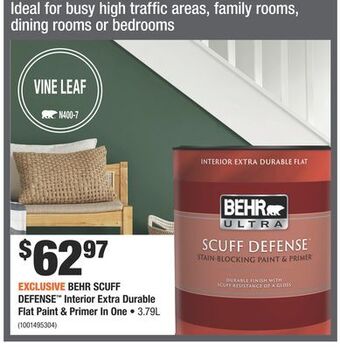 Home Depot Behr scuff defense™ interior extra durable flat paint & primer in one offer