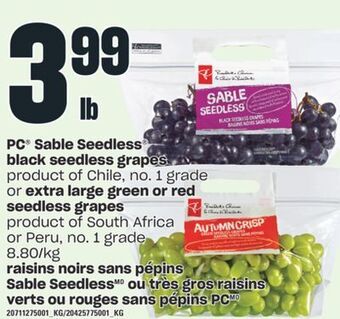 Valu-mart Raisins noirs sans pépins sable seedless ou très gros raisins verts ou rouges sans pépins pc offer