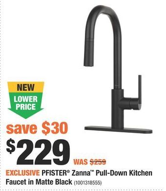Home Depot Pfister® zanna™ pull-down kitchen faucet in matte black offer