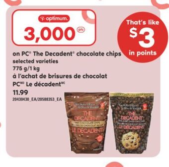 Valu-mart Brisures de chocolat pc le décadent, 775 g/1 kg offer