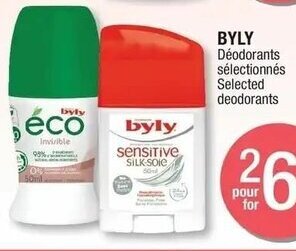 Jean Coutu Byly Selected deodorants offer