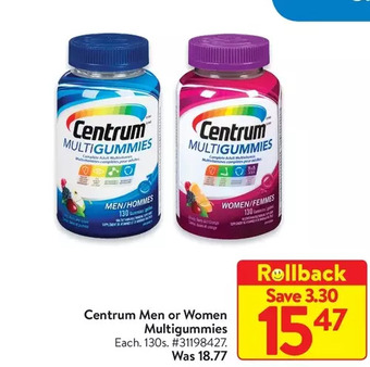 Walmart Centrum men or women multigummies offer