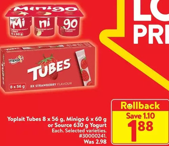 Walmart Yoplait tubes, minigo or source yogurt offer