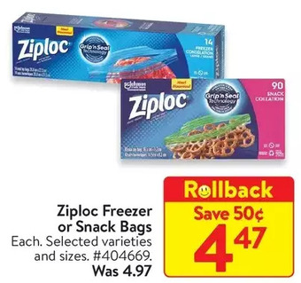 Walmart Ziploc freezer or snack bags offer