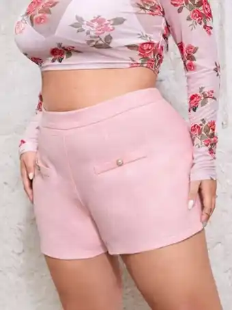 SheIn Plus pearls front zip back shorts offer