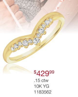 Charm Diamond 10k yellow gold stackable 0.15ctw chevron band offer