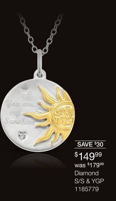Charm Diamond Sterling silver yellow gold plated diamond 'you are my sunshine' pendant offer