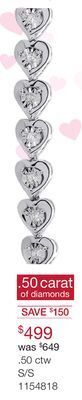 Charm Diamond Sterling silver 0.50ctw diamond heart tennis bracelet offer
