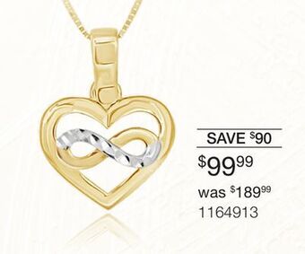 Charm Diamond 10k yellow and white gold infinity & heart necklace offer