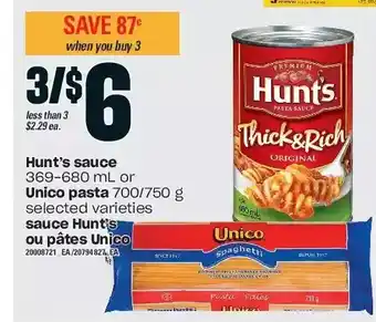 Independent Grocer Hunt's sauce or unico pasta offer
